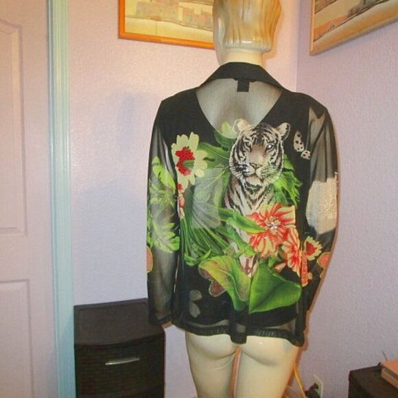 VALENTINA White TIGER Twin Set Size M RHINESTONES 2 Piece TOP & JACKET Vintage - Picture 12 of 12